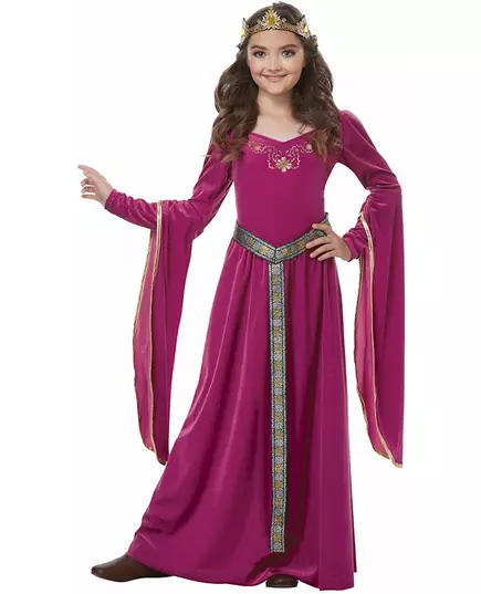 Medieval princess costume in pink velvet for girls, Size: 12-14 years (155 cm)