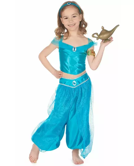 Blue oriental princess costume for girls, Size: 7-9 years (120-130 cm)