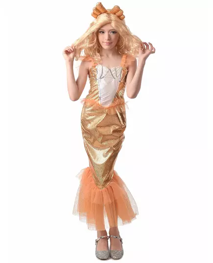 Orange mermaid costume for girls, Size: 7-9 years(120-130 cm)