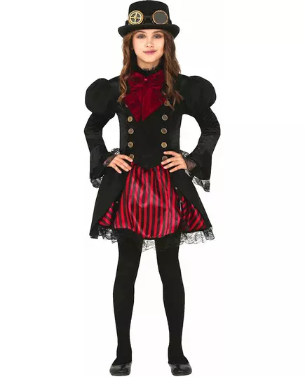 Glamorøst rødt steampunk-kostyme for jenter, Størrelse: 9 år (125–135 cm)