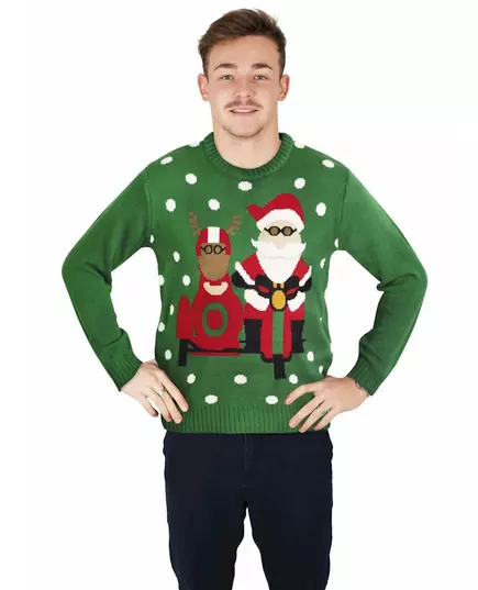 Green Christmas sweater with biker Santa, Size: Medium/Large