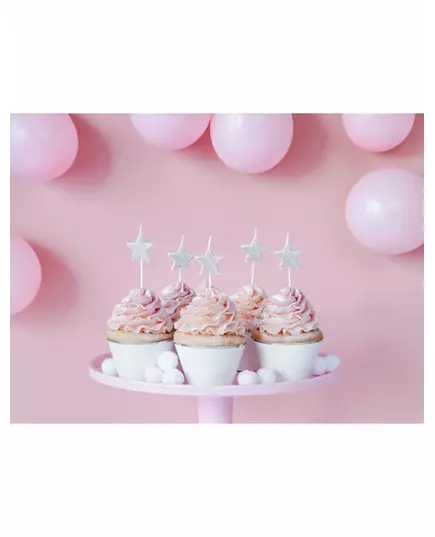 5 bursdagslys på sølvglitterstjerner 3,5 cm, bilde 2