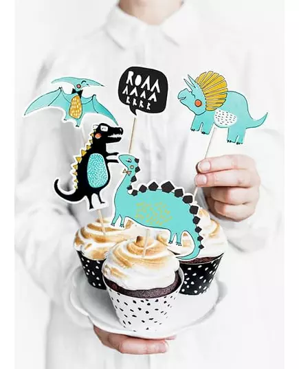 5 blå dinosaur-kaketopper i papp, 10,5–20 cm, bilde 2