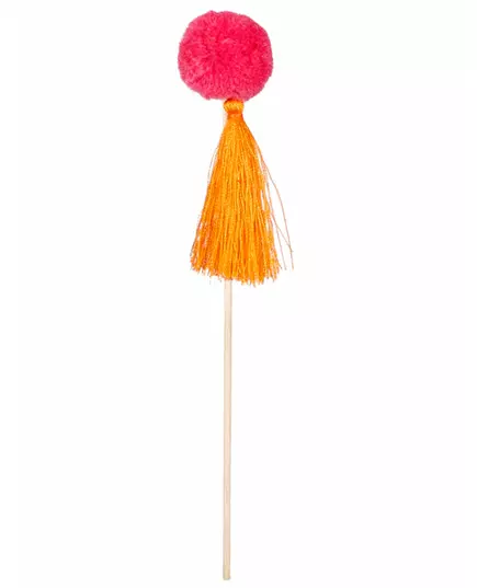 6 Wooden picks colored pompoms 16 cm, image 2