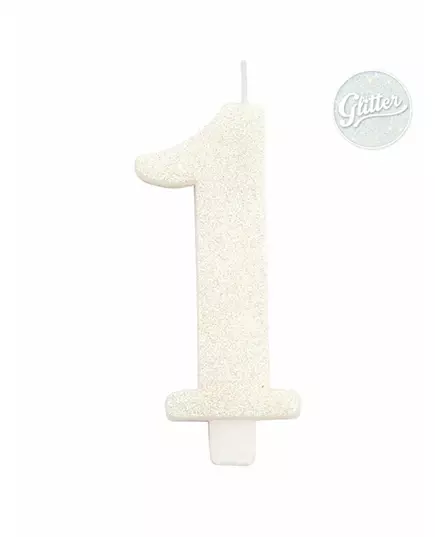 Hvitt glitter tall bursdagslys 9,5 cm, Størrelse: Nummer 7, bilde 2