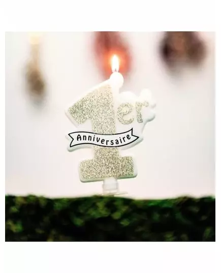 1-årsdagslys med champagneglitter 10 x 8 cm, bilde 2