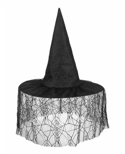 Svart heksehatt med edderkoppslør til dame, Halloween, bilde 2