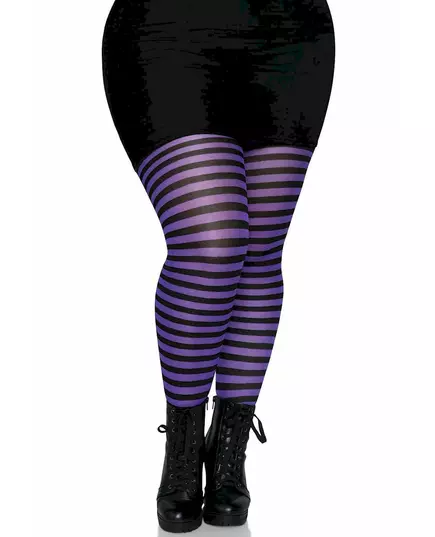 Plus size women's black and purple striped tights, Size: XXX-Large/XXXX-Large (54-58)