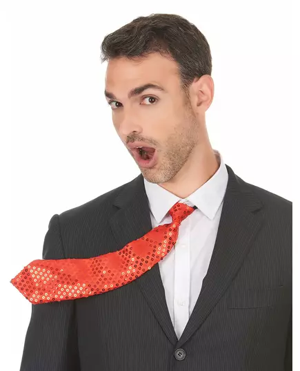 Adult red sequin tie, image 2