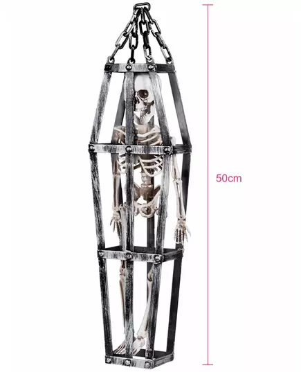 Hengende dekorasjon skjelett i bur 50 cm, bilde 2