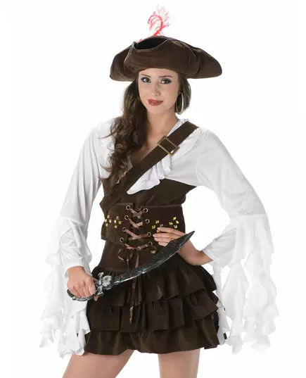 Women's chamois leather pirate costume, Size: Small, image 2