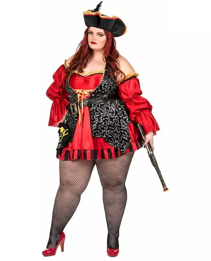 Deluxe red pirate costume for women, large size, Size: XX-Large (46/48)