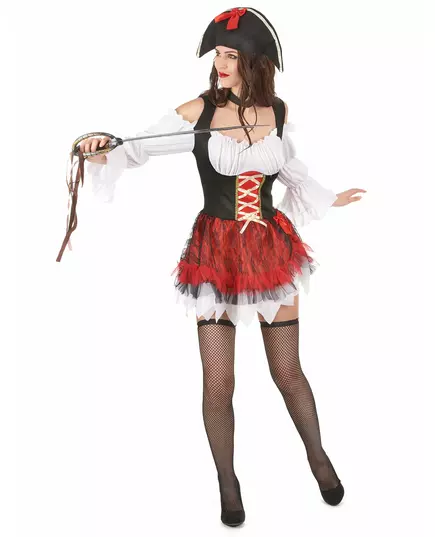 Sexy hvitt og rødt piratkostyme til kvinner, Størrelse: Small/Medium, bilde 2