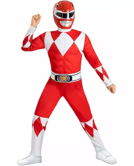 Rødt muskel Power Ranger-kostyme til barn, Størrelse: 10–12 år