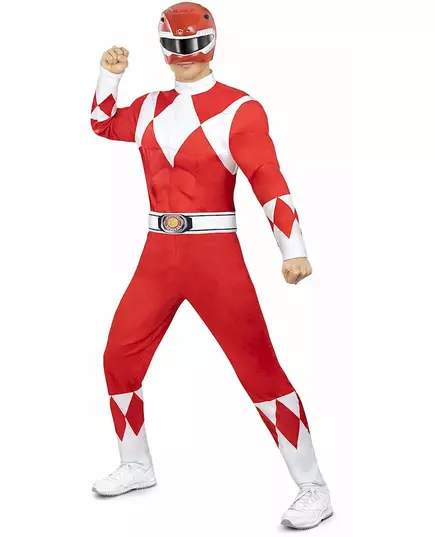 Rødt Power Ranger-kostyme for voksne, Størrelse: X-Large