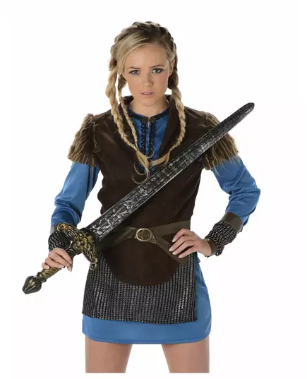 Blått vikingkostyme til kvinner, Størrelse: Small, bilde 2