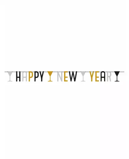 Happy New Year garland silver black and gold, image 2