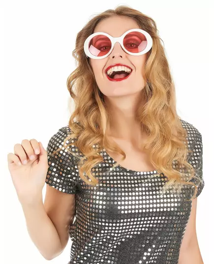 Round white plastic glasses for adults, image 2