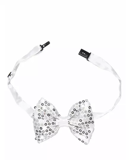 Silver bow tie with sequins and flashing LEDs for adults, image 2