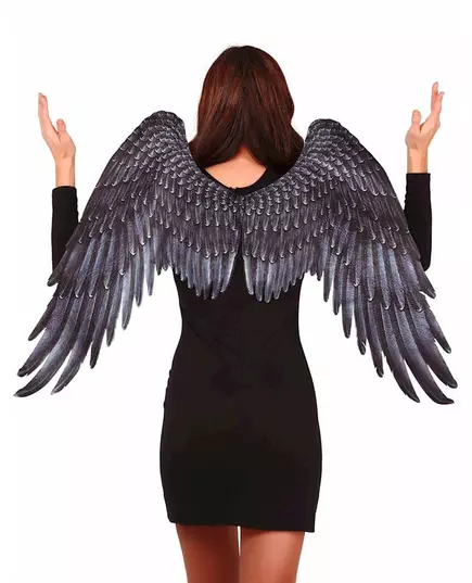 Adult Black Fabric Gothic Angel Wings, image 2