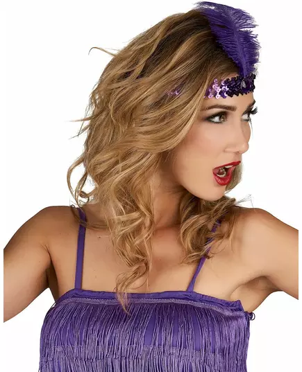 Women's purple sequin and feather Charleston headband, image 2