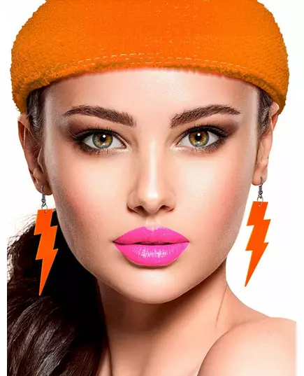 Neon orange lightning bolt earrings, image 2