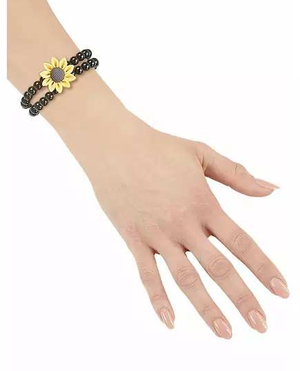 Black hippie sunflower beaded bracelet for adults, image 2