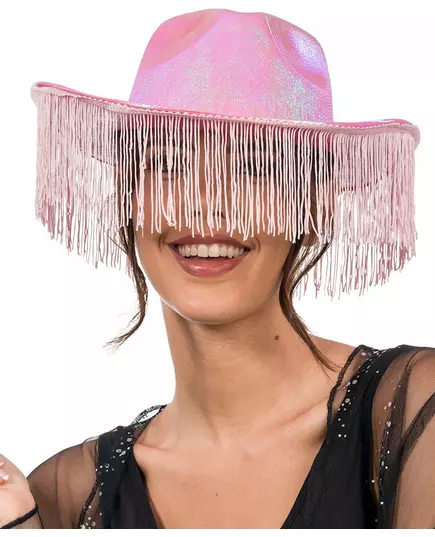 Rosa iriserende cowboyhatt med frynser for voksne, bilde 2
