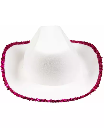 White cowgirl hat with pink sequin stars, image 2