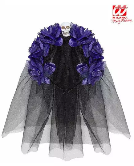 Purple flower headdress with skull for women, Day of the Dead, image 2