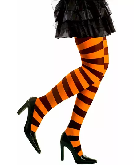 Adult orange and black striped tights, image 2