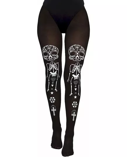 Svarte og hvite skjelettstrømpebukser til voksne, Day of the Dead, bilde 2