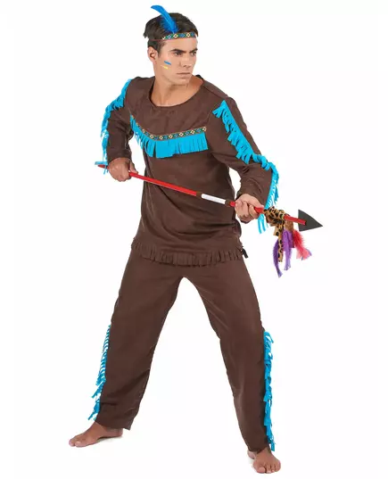 Brown and blue Indian costume for men, Size: Medium, image 2