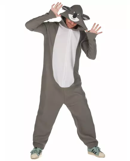 koala costume to keep you warm! This men's koala costume includes a hooded jumpsuit. The long-sleeved jumpsuit is gray with a white belly. A zipper on the front will allow you to put this costume on and take it off easily. The hood is topped with a cute k, image 2
