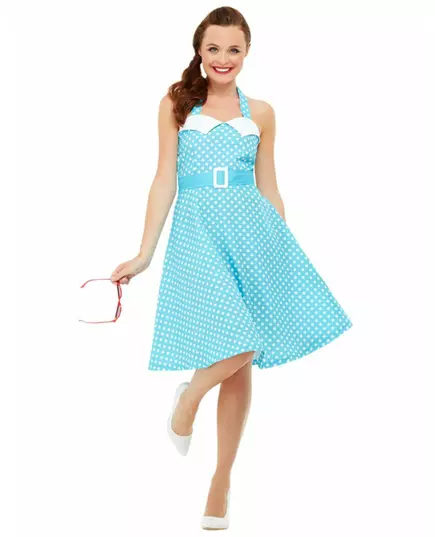 Women's retro blue pin-up costume, image 2