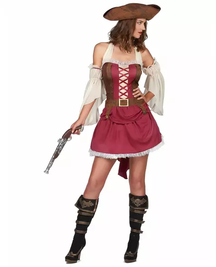 Sexy burgundy pirate costume for women, Size: Small, image 2
