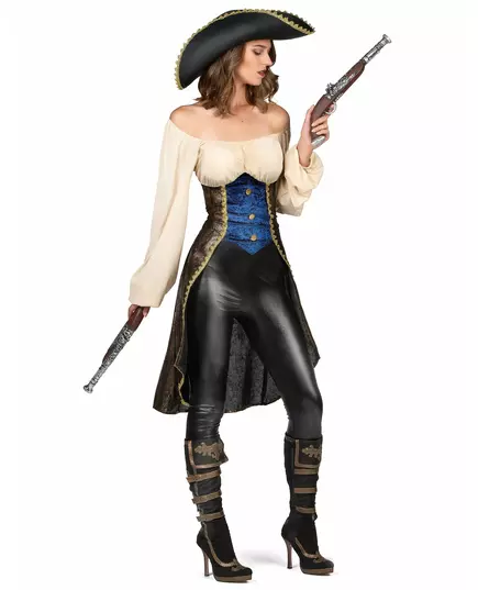 Brown pirate costume for women, Size: Small, image 2