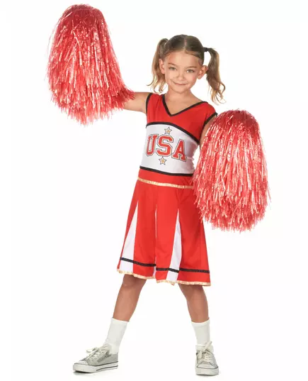 Rødt USA cheerleader-kostyme til jenter, Størrelse: 10–12 år (130–140 cm), bilde 2