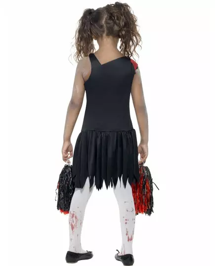 Black and red zombie cheerleader costume for girls, Size: 10-12 years (145/158 cm), image 2