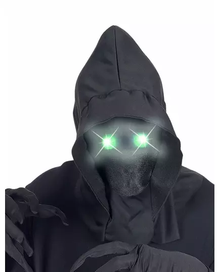 Full face hooded mask with invisible face and green luminous eyes for adults, image 2