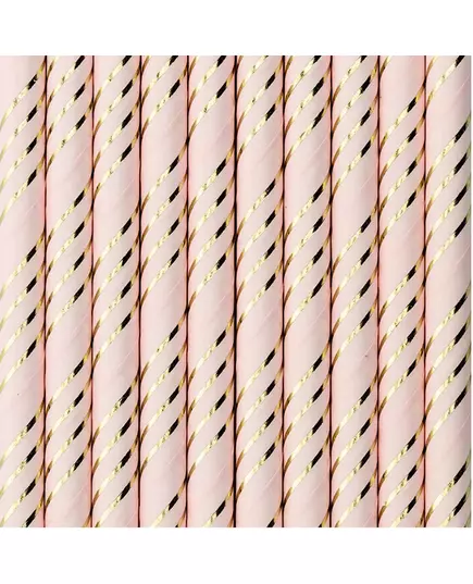 10 rosa pappsugerør med metalliske gullstriper 19,5 cm, bilde 2