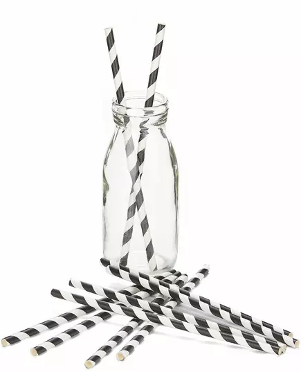 10 Black striped cardboard straws 19.5 cm, image 2