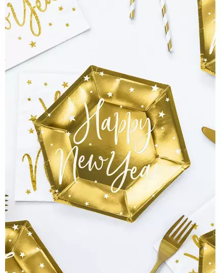 6 Happy New Year gold paper plates 20 cm, image 2