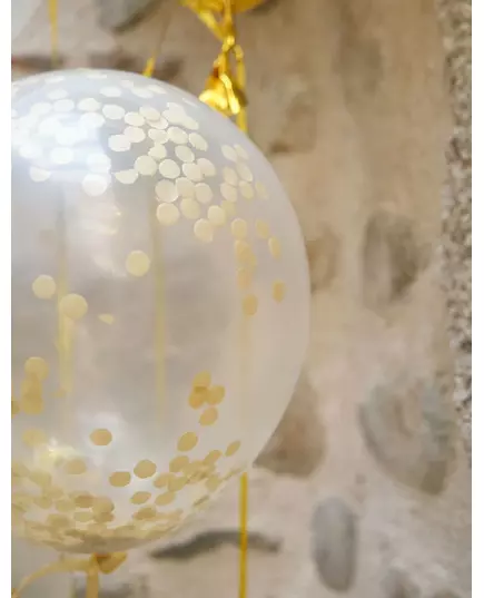 6 gjennomsiktige lateksballonger med gull okerkonfetti 30 cm, bilde 2
