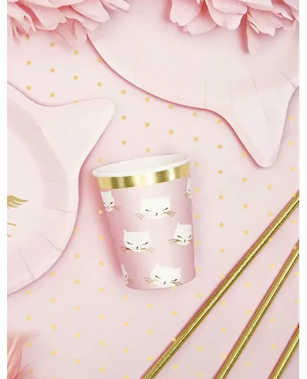 6 rosa og hvite kattunge-pappkopper 200 ml, bilde 2