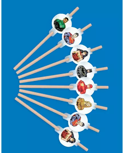 8 Justice League cardboard medallion straws 20cm, image 2