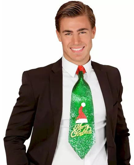 Merry Christmas Green Sequin Tie, image 2
