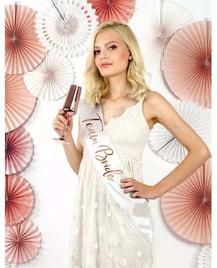 Team bride white and rose gold satin sash 75 cm, image 2