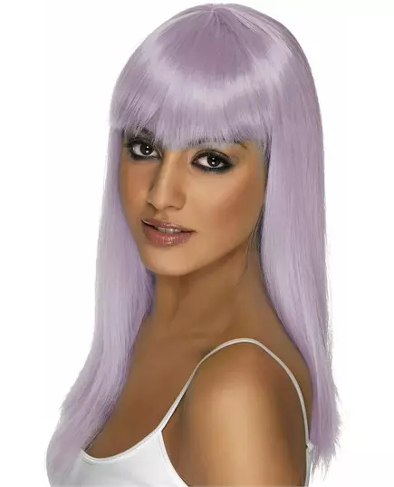 Women's long purple wig with bangs, image 2