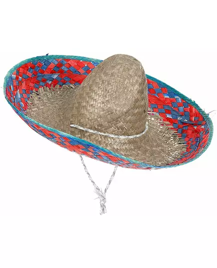 Mexican sombrero with red and blue border for adults, image 2
